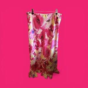 Cassee’s Elegant Vibrant Pink Tie Dye Floral  Slip Maxi Skirt Cottage Spring